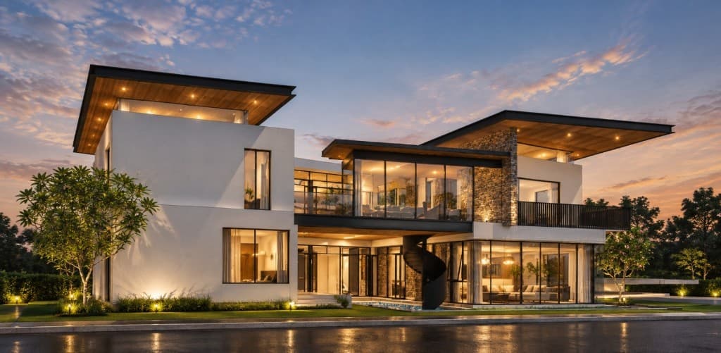 Modern home at dusk — the future CityCare builds with love